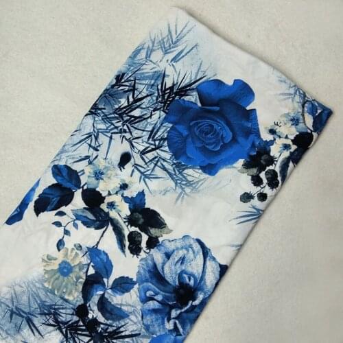 100x140cm Traditional Chinese Blue White Painting Flower Rayon Fabric Viscose Soft Smooth Fabric For Shirt Baby Cloth Dress paja
