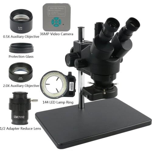 7X -90X Continuous Zoom Trinocular Stereo Microscope +36MP 1080P HDMI USB Video Microscope Camera For Fix Repair Phone Soldering