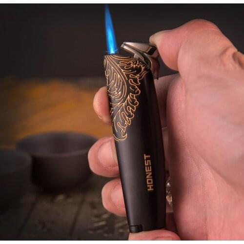 HONEST Retro Pattern Turbo Lighter Windproof Straight Into Inflatable Lighters Butane Cigar Boutique Gadget Outdoor Collection