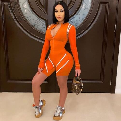 VAZN 2021 Hot Sale Sexy V-neck Striped Print Banquet Party Beach Jumpsuits Full Pant Bandage Rompers