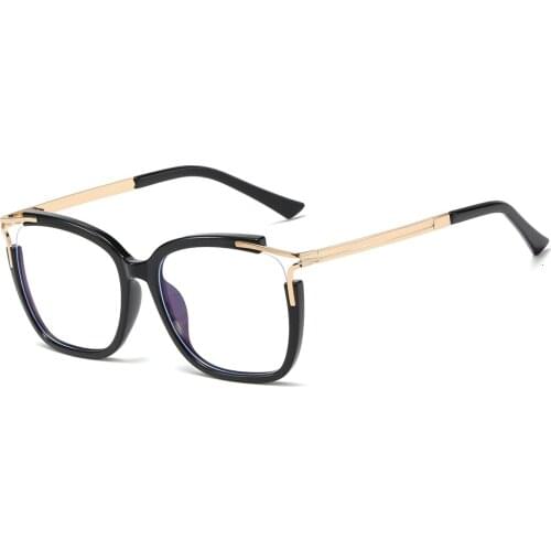 Veshion Square Frame Anti Blue Light Glasses Female Half Metal Computer TR90 Women Eye Glasses Fashion Transparent Gold