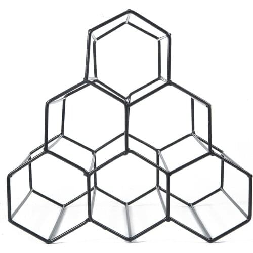 Stainless Steel Wine Rack Black Geometric Bar Storage Desktop Shelf Organizer Kitchen Living Room Barware Wine Display Holder