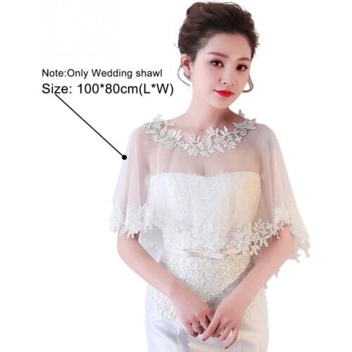 Women Lace Wedding Shawl One Size Bolero Shoulder Cover Polyester Cape Lace Appliques Shawl Dresses Accessories Only Shawl