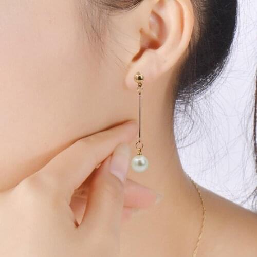 Women Fashion Elegant Long Bar Pearl Drop Earrings Tassel Long Pendant Statement Earrings Female Elegant Earrings