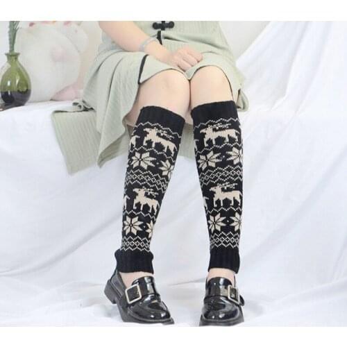 Christmas Snow Deer Women Leg Warmer Lady Jk Sweet Knee-length Knitted Sock 2021 Winter Street Casual Elk Jacquard Warm Socks