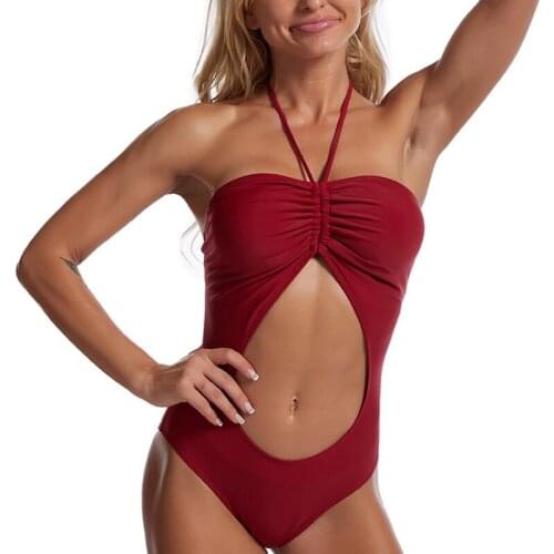 Ladies Sexy Hollow Halter Triple-Cornered One-Piece Swimsuit
