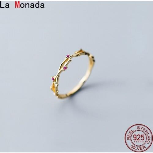 La Monada Gold Branches Silver Ring 925 Korean Adjustable Rings For Women Silver 925 Sterling Jewelry Inlay Rings For Girls