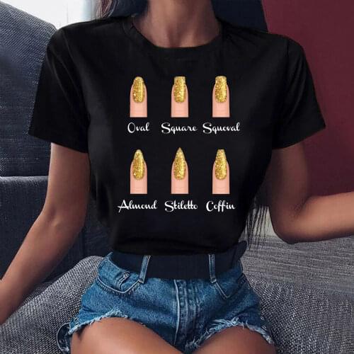 Gold Nail Art T Shirt New Women T Shirt Female Summer Tops Tee Fashion Short Sleeve Tops Tee 90s Girls Cute Graphic T-shirt Tops