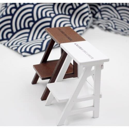 1PC Wood Chair Ornament Miniatures Bench White Model Garden Stool Craft Photo Props Micro Landscape Props MM 002