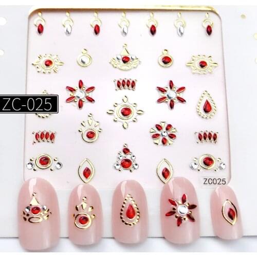 1 Pc Retro 3D Acrylic Diamond Design Necklace Nail Stickers Golden Laser Star Moon Pattern Design Manicure Decal Decoration ZX12