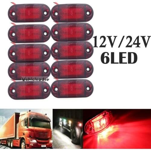 10PCS Warning Lights 6LED Car External Lights Trailer Truck Yellow Orange White Red Side Marker Lamp 12V 24V Auto Lorry Lamps