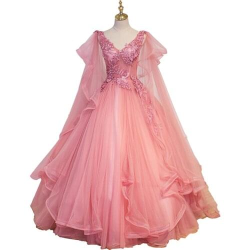 100%real masquerade pink wave sleeve embroidery court medieval dress renaissance Gown queen Victorian /Marie/drama/ball gown