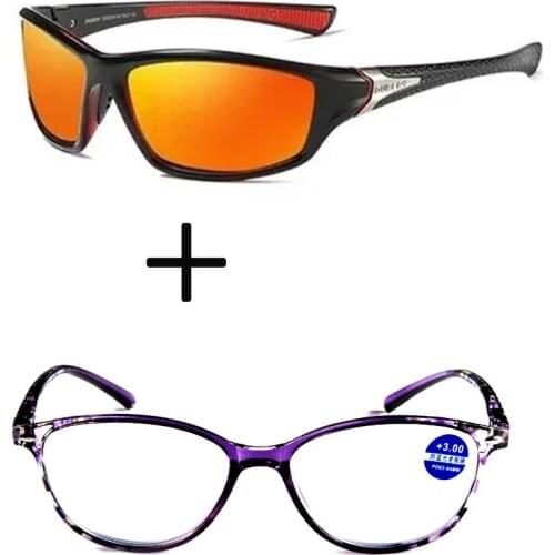 2Pcs!!! Anti Blu Light Ultralight Reading Glasses for Men Women Sports Red Mirror Polarized Sunglasses Outdoor Driving Fashion