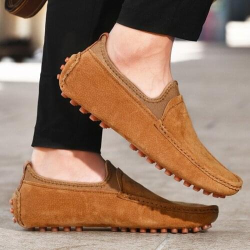 2021 Men Loafers Shoes Genuine Leather Summer Cow Suede Casual Shoes Men Lightweight Moccasins Driving Shoes Flats Big Size 48