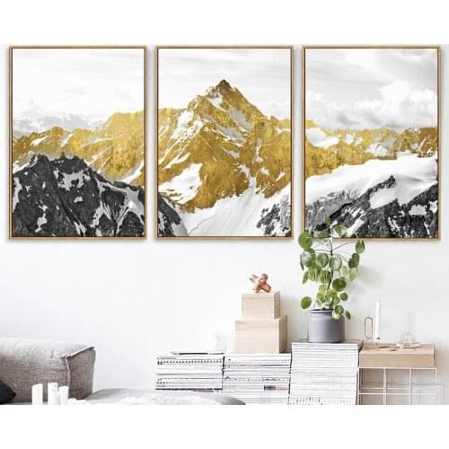3 Panel Golden Snow Mountain Golden Mountain Abstract Wall Art Print Canvas Painting Decorative Picture for Home Decor Poster