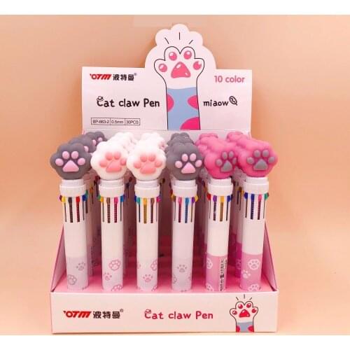 30pcs/box Creative Cute Cartoon Cat Claw 10 Colors Ballpoint Pen Multicolor Students Birthday Gift School Prize Stationery