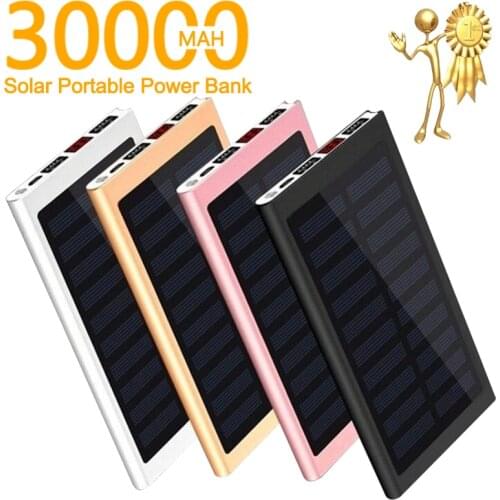 30000mAh Solar Power Bank Thin High Capacity Digital Display External Battery Portable Fast Charger for Xiaomi IPhone Samsung