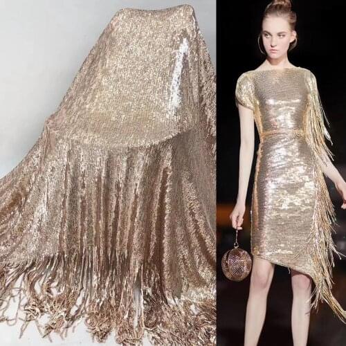 5yards/pc) Shining allover embroidered sequins French net lace with tassels fashion African party lace for dress FJY370