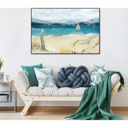 Abstract Mountain Sea Beach Painting On Canvas Nordic Cartoon Posters and Prints Wall Art For Living Room Home Decoration