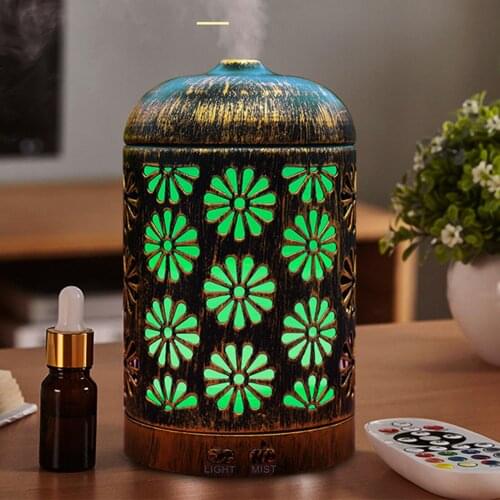 Aroma Diffuser 200ml Bronze Metal Aromatherapy Diffusers for Essential Oil 7 Color Fragrance Lamp Humidifier for Office Home