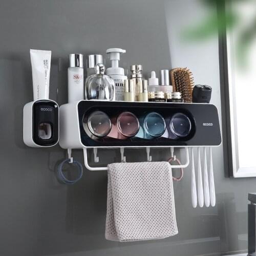 Automatic Toothpaste Squeezer Toothbrush Holder Dispenser With Cup Wall Towel Bar Storage Rack Organizer Bathroom Accessories