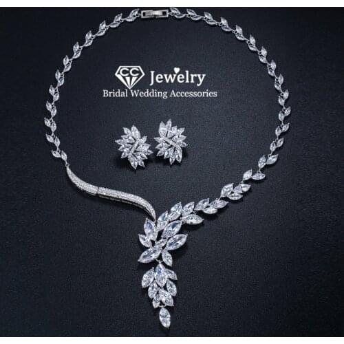 CC Bridal Jewelry Sets Drop Earring Necklace Wedding Accessories for Women Engagement Luxury Bijoux Choker Jewellery Charm T0032
