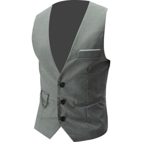 Business Vests Men Fashion Solid Color V Neck Sleeveless Button Closure All-match Pocket Blazer Suit Men Formal Vests Waistcoat