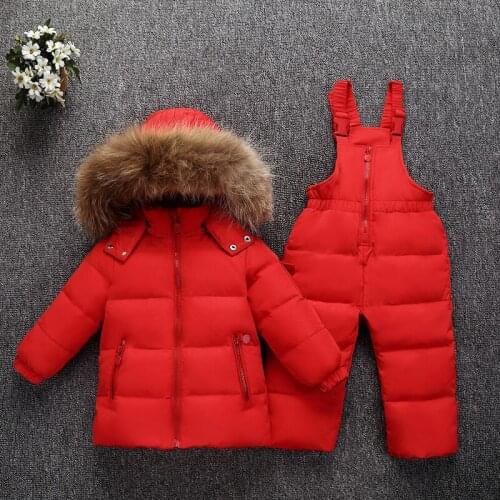 Kids Autumn/Winter Clothing set For Girls/ Boys White Duck Down Jacket+Pants Suit Solid Thick outerwear & coats Snowsuit