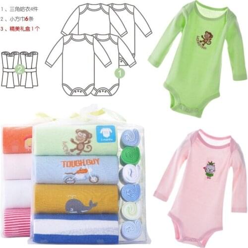 Baby Long Sleeve Bodysuits Towel Sets Christmas Gift Sets Newborn Handkerchief Baby Clothes body bebe jumpsuit