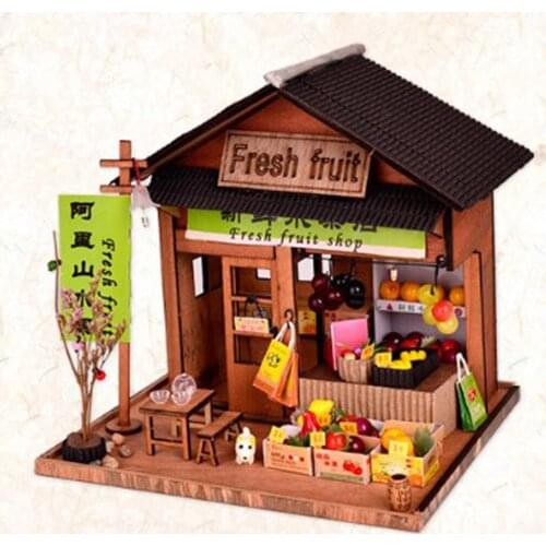 DIY Handcraft Miniature Project Wooden Dolls House Chinese Style Architecture Fresh Fruit Store Kids Birthday Gift
