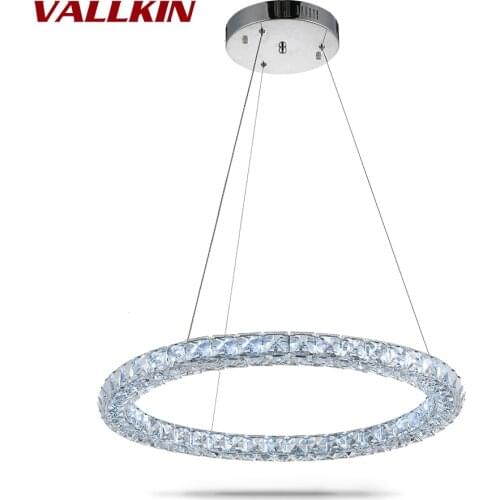 Home Round LED Pendant Light Clear K9 Crystal Hanging Pendant Lights Indoor Deco Lighting Fixtures Silver and Clear D50CM 24W