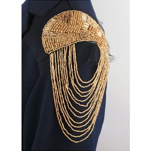 1pcs High quality handmade fashion tassel chain shoulder badge beads fabric epaulettes 3 color