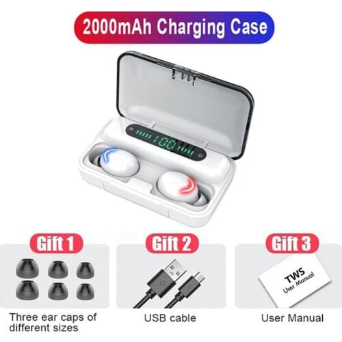 F9-5C TWS Universal Digital Bluetooth 5.0 Wireless 9D Stereo HIFI Noise Cancelling Sound Earphones for Phones