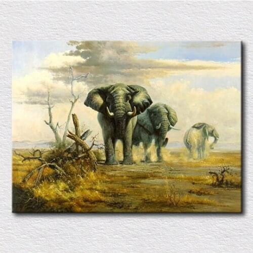 Art picture Home decor canvas animal oil painting poor Elephants lost their homes