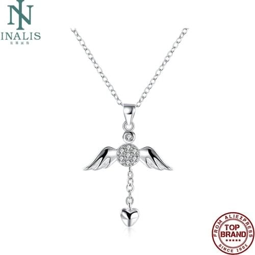 INALIS Heart Shaped Angel Wings Pendant Necklaces For Women 5A Clear Cubic Zircon Copper Girl Necklace Birthday Fashion Jewelry