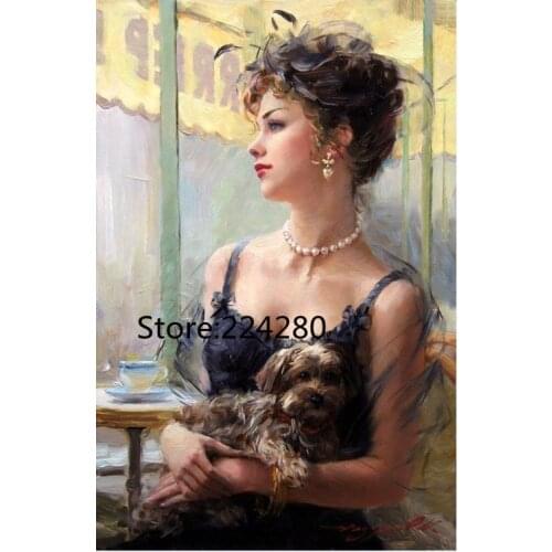 Pretty girl and cute puppy oil painting Needlework, Cross stitch kits Stylish for Embroidery,Patterns 14CT DIY Handmade