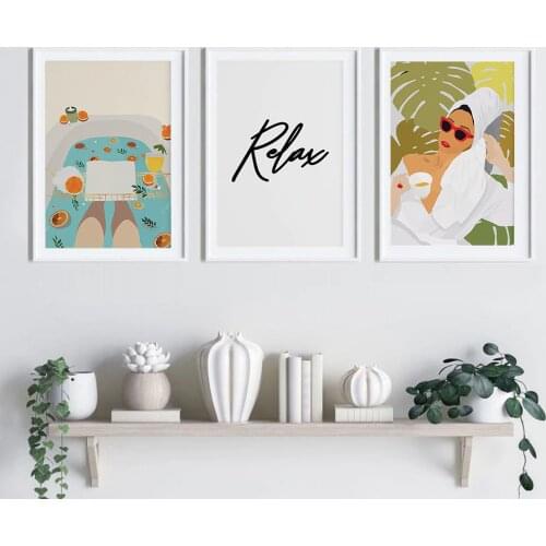 Bath girl portrait in bathtub Painting on Canvas Cuadros Posters and Prints Relaxation Quotes Wall Art Pictures for Bedroom Home