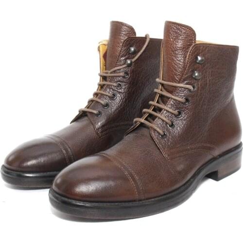SHENBINS Premium Handmade Brown Combat Boots with Super Strong Injected Leather Soles, Casual Style, Outdoors