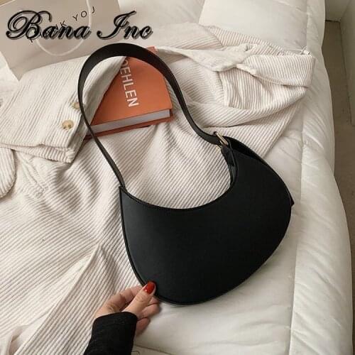 French Style Leather Shoulder Bag Crescent Armpit Small Handbags For Women Clutch Bags Solid Color Fashion Vintage Tote Purse