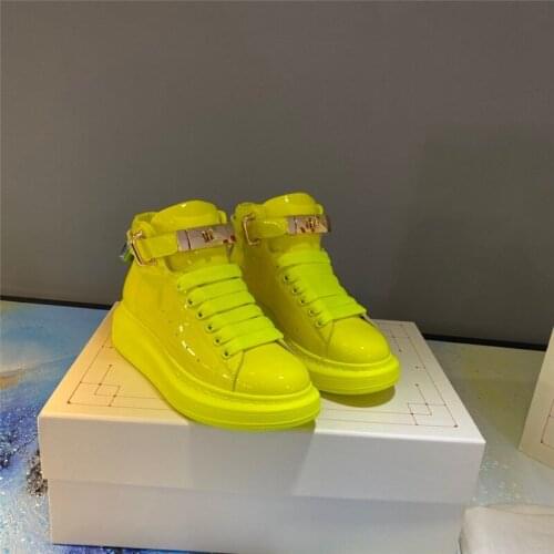 Women Genuine Leather Sneakers Lace-Up Luxury Round Toe Mixed Colors Green Low Heel High Top Classics High Quality Summer Shoes