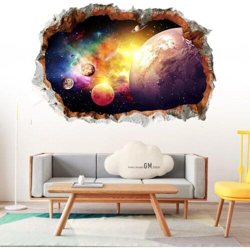 60X90CM * New 3D broken wall, star sky, planet wall sticker, living room, bedroom, childrens room decoration painting