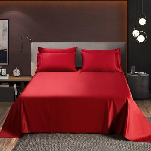 Wholesale Luxury 100% Plush Cotton Red 1PCS High Quality Flat Sheet Color Bed Queen Bedroom Solid For Men Women King Red Sheets