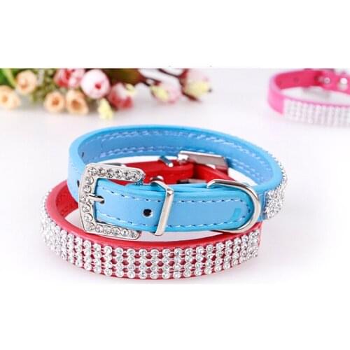 Pet collar 4 rows Mesh Diamond Crystal Rhinestone Studded Dog Collars PU Leather pet collar Dog necklace Puppy Pet Dog Supplies