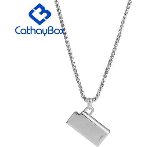 High Polished Mirror Effect Plain Stainless Steel Book Cover Pendant Necklace SS Chain 24" CB40A031