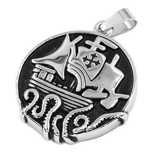 Fashion Sailing Boat Ship Cross Pendant Stainless Steel Jewelry Cool Pirate Ship Octopus Military Navy Biker Men Pendant SWP0587
