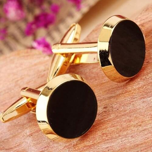 Luxury Gold Tuxedo Cufflinks and Studs Set Black Enamel Round Design Cuff Button Set For Mens Suit French Shirt Business Gift