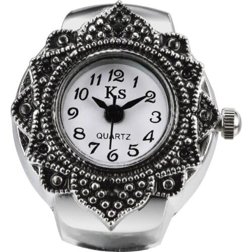 Stylish Vintage Creative Lady Girl Round Elastic Quartz Finger Ring Watch Women