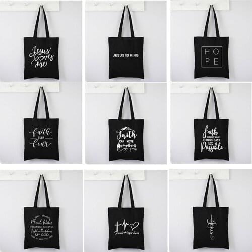 Shopping Bags My God Christian Canvas Tote Bag Faith Hope Love Jesus Print Bags Reusable Shoulder Book Bag Custom Fashion