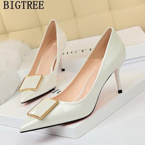 2021 Patent Leather Heels Wedding Shoes Party Pumps Elegant Shoes For Woman Ladies Heels Sexy Heels Zapatos Para Mujer Elegante