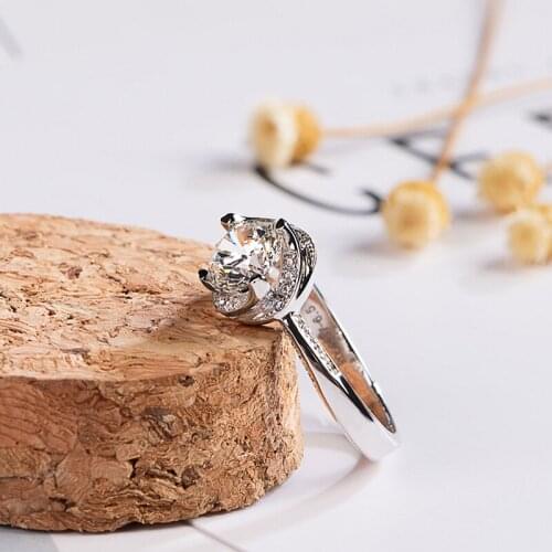 Solid 18K White Gold DF 1CT Au750 Color 4 Prong Round Brilliant Cut Moissanite Ring Lab Diamond Ring Wedding Ring For Women